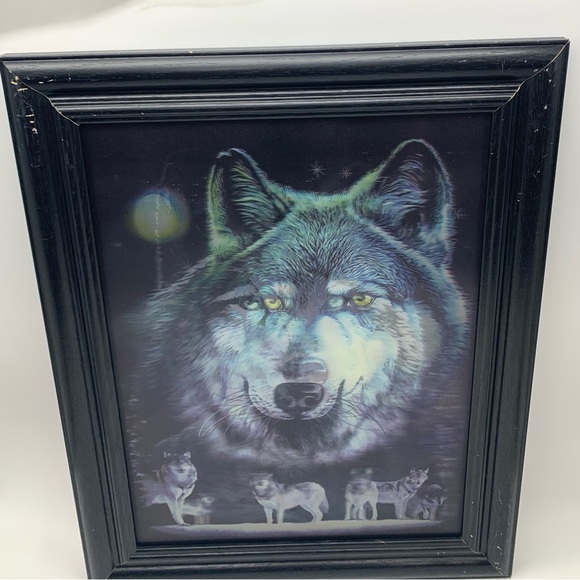 Vintage 3 Dimension Lenticular Framed Watching Wolves Multi Pictures - Picture 5 of 16